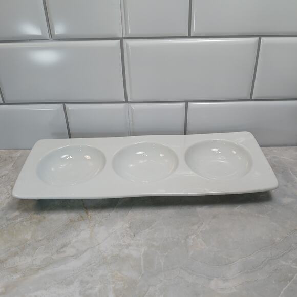 BIA White Ceramic 3 Section Serving Dish Sauce Tray Nuts Candy Tapas Charcuterie - Picture 2 of 10